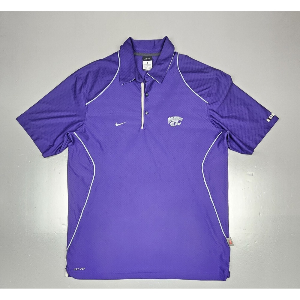 Nike Kansas‎ State Wildcats Polo Shirt Mens Large. Purple Dri-Fit Checkerd Golf